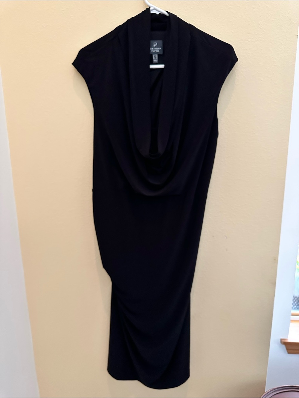 Adrianna Papell Black Draped Cowl Midi Dress